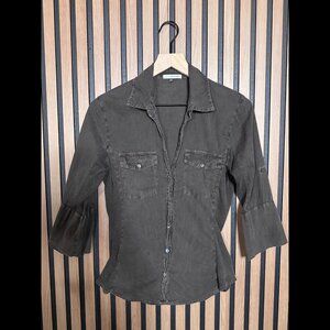 James Perse Shirt 2 / Medium Womens Brown 3/4 Sleeve 100% Cotton Ribbed Contrast